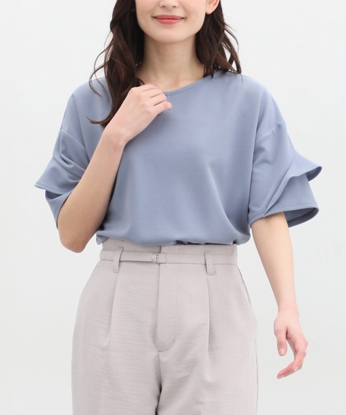 Honeys(ハニーズ)の「袖フリルトップス(Tシャツ/カットソー・レディース・アイボリー/ピンク系その他/イエロー系その他/ネイビー/ブルー系その他・S/M/L/LL/3L)」の3枚目の写真