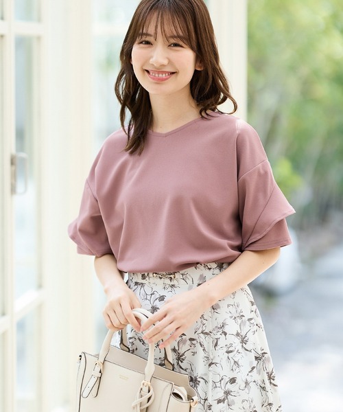 Honeys(ハニーズ)の「袖フリルトップス(Tシャツ/カットソー・レディース・アイボリー/ピンク系その他/イエロー系その他/ネイビー/ブルー系その他・S/M/L/LL/3L)」の5枚目の写真