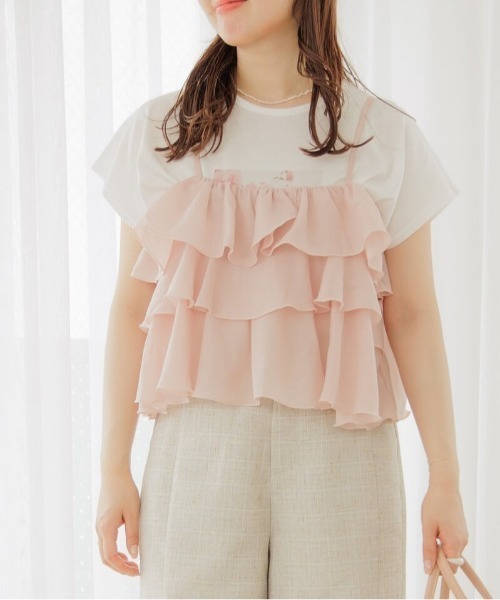 flower(フラワー)の「ペタルフリルキャミ(キャミソール・レディース・ホワイト/ピンク・FREE)」の2枚目の写真