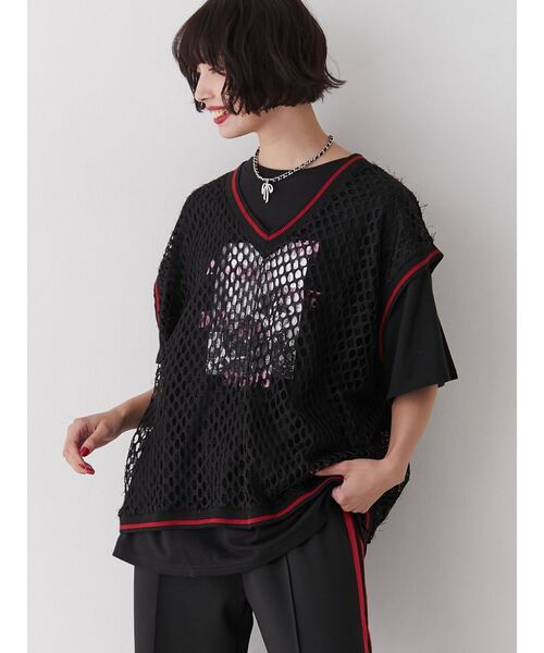 jouetie(ジュエティ)の「Vネックメッシュチュニックベスト(ベスト・レディース・アイボリー/ブラック/グリーン・MEDIUM)」の5枚目の写真