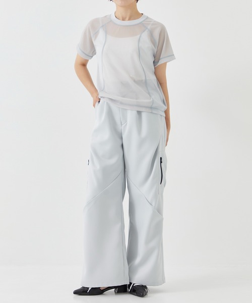 CITY TOKYO（シティトウキョウ）の「＜手洗い可能＞＜伸縮性・撥水機能＞トリコットシアーウェーブシースルーTシャツ（Tシャツ/カットソー・レディース・ブルー/ライトグレー/ミント・FREE）」の4枚目の写真