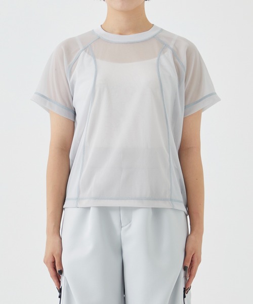 CITY TOKYO（シティトウキョウ）の「＜手洗い可能＞＜伸縮性・撥水機能＞トリコットシアーウェーブシースルーTシャツ（Tシャツ/カットソー・レディース・ブルー/ライトグレー/ミント・FREE）」の7枚目の写真