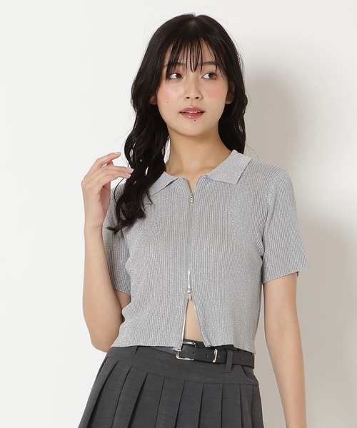 REDYAZEL（レディアゼル）の「ジップラメニット（ニット/セーター・レディース・グレー/ピンク/ホワイト・FREE）」の2枚目の写真