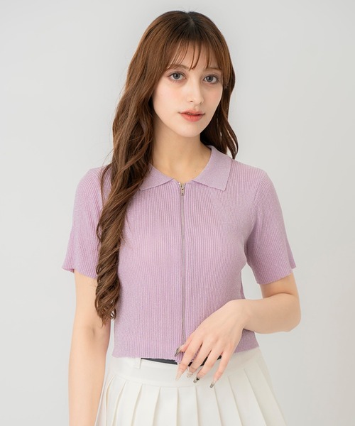 REDYAZEL（レディアゼル）の「ジップラメニット（ニット/セーター・レディース・グレー/ピンク/ホワイト・FREE）」の3枚目の写真