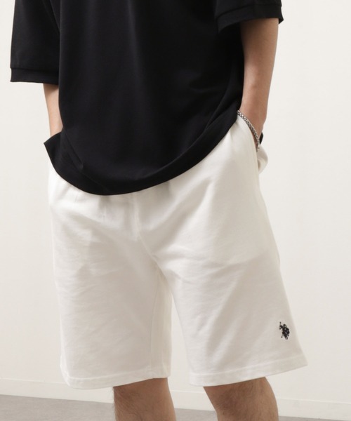 U.S. POLO ASSN.（ユーエスポロアッスン）の「【U.S.POLOASSN.】 ワンポイント刺繍 ヘビーウェイト スウェット ショートパンツ / ハーフパンツ（スウェットパンツ・メンズ・ブラック/ブラック系/ネイビー/オフホワイト/グレー・X-LARGE/LARGE/MEDIUM）」の2枚目の写真