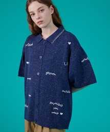 HAND WRITTEN EMBROIDERY KNIT SHIRT / ハンドライティング刺繍ニットシャツ