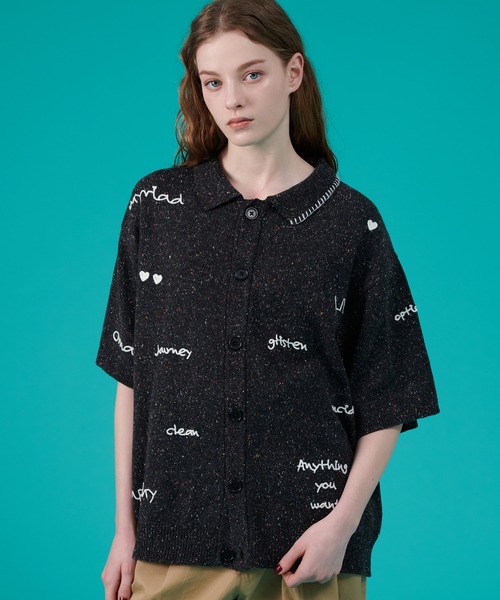ONCILY（オンシェリー）の「HAND WRITTEN EMBROIDERY KNIT SHIRT / ハンドライティング刺繍ニットシャツ（シャツ/ブラウス・メンズ・ブラック/アイボリー/ネイビー・MEDIUM/LARGE/SMALL）」の3枚目の写真