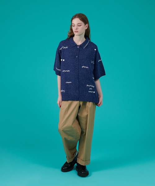 ONCILY（オンシェリー）の「HAND WRITTEN EMBROIDERY KNIT SHIRT / ハンドライティング刺繍ニットシャツ（シャツ/ブラウス・メンズ・ブラック/アイボリー/ネイビー・MEDIUM/LARGE/SMALL）」の13枚目の写真