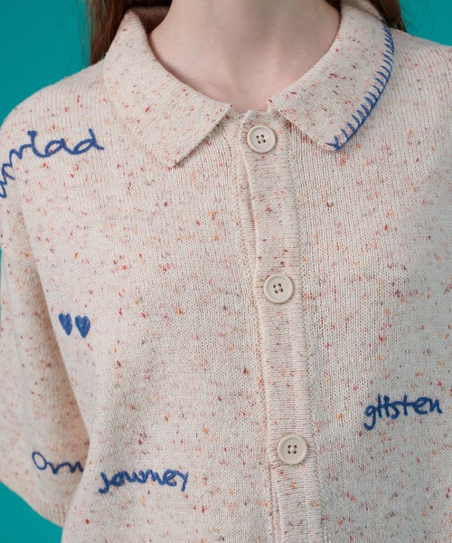 ONCILY（オンシェリー）の「HAND WRITTEN EMBROIDERY KNIT SHIRT / ハンドライティング刺繍ニットシャツ（シャツ/ブラウス・メンズ・ブラック/アイボリー/ネイビー・MEDIUM/LARGE/SMALL）」の6枚目の写真
