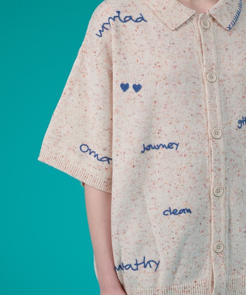 ONCILY（オンシェリー）の「HAND WRITTEN EMBROIDERY KNIT SHIRT / ハンドライティング刺繍ニットシャツ（シャツ/ブラウス・メンズ・ブラック/アイボリー/ネイビー・MEDIUM/LARGE/SMALL）」の7枚目の写真