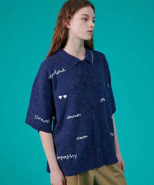 ONCILY（オンシェリー）の「HAND WRITTEN EMBROIDERY KNIT SHIRT / ハンドライティング刺繍ニットシャツ（シャツ/ブラウス・メンズ・ブラック/アイボリー/ネイビー・MEDIUM/LARGE/SMALL）」の10枚目の写真