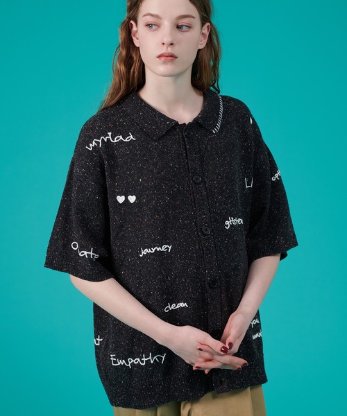 ONCILY（オンシェリー）の「HAND WRITTEN EMBROIDERY KNIT SHIRT / ハンドライティング刺繍ニットシャツ（シャツ/ブラウス・メンズ・ブラック/アイボリー/ネイビー・MEDIUM/LARGE/SMALL）」の20枚目の写真