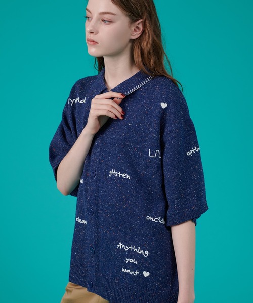 ONCILY（オンシェリー）の「HAND WRITTEN EMBROIDERY KNIT SHIRT / ハンドライティング刺繍ニットシャツ（シャツ/ブラウス・メンズ・ブラック/アイボリー/ネイビー・MEDIUM/LARGE/SMALL）」の11枚目の写真