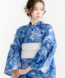 Clarus（クラルス）の「レディース　浴衣2点セット（Clarus浴衣＋しわ兵児帯）夏の思い出 S/F/TL/LL サイズ 綿浴衣 大人可愛い　女性　レディース 国内染め/日本染色 KIMONOMACHI ブルー系 イエベ浴衣　ブルべ浴衣　トレンドカラー モカムース セピア調　低身長浴衣　低身長 浴衣（浴衣）」