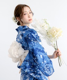 Clarus（クラルス）の「レディース　浴衣2点セット（Clarus浴衣＋しわ兵児帯）夏の思い出 S/F/TL/LL サイズ 綿浴衣 大人可愛い　女性　レディース 国内染め/日本染色 KIMONOMACHI ブルー系 イエベ浴衣　ブルべ浴衣　トレンドカラー モカムース セピア調　低身長浴衣　低身長 浴衣（浴衣）」
