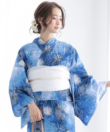 Clarus（クラルス）の「レディース　浴衣2点セット（Clarus浴衣＋しわ兵児帯）夏の思い出 S/F/TL/LL サイズ 綿浴衣 大人可愛い　女性　レディース 国内染め/日本染色 KIMONOMACHI ブルー系 イエベ浴衣　ブルべ浴衣　トレンドカラー モカムース セピア調　低身長浴衣　低身長 浴衣（浴衣）」