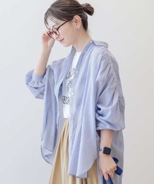 AMERICAN HOLIC(アメリカンホリック)の「カルゼギャザーシャツチュニック(シャツ/ブラウス・レディース・グリーン系その他3/ブルー系その他4/オフホワイト/ネイビー/ピンク・L/M)」の5枚目の写真