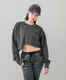 X-girl | DISTRESSED COLLAR CROPPED CREW SWEAT TOP(スウェット)