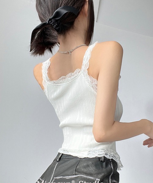 セール】フリルレースリブ編みタンクトップ（タンクトップ）｜PRIVATE