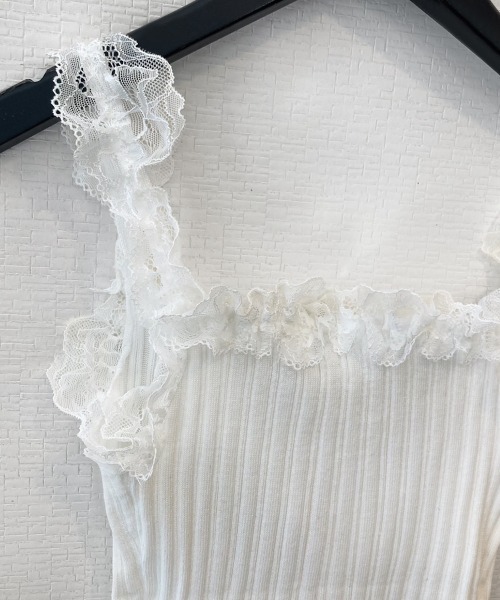 PRIVATE  BEACH（プライベートビーチ）の「フリルレースリブ編みタンクトップ（タンクトップ・レディース・ベージュ/ブラック/グレー/ホワイト・FREE）」の13枚目の写真