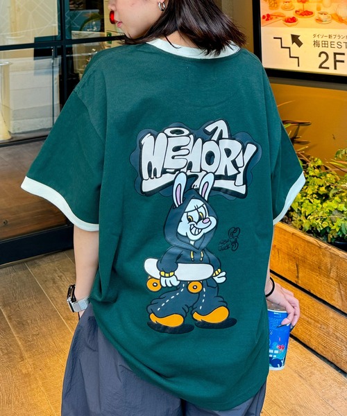#MEMORY(メモリー)の「【MEMORY】ウサギ リンガーネック Tシャツ / NEW JACK コラボ Tシャツ(Tシャツ/カットソー・メンズ・ブラック/ホワイト/グリーン・FREE)」の3枚目の写真