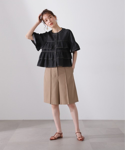 N.(N. Natural Beauty Basic)(エヌエヌナチュラルビューティーベーシック)の「◆◇フロントボタンラッフルブラウス(シャツ/ブラウス・レディース・オフホワイト/ブラック系その他/ライトブルー・MEDIUM)」の13枚目の写真