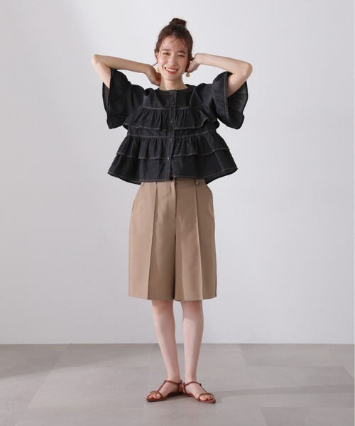 N.(N. Natural Beauty Basic)(エヌエヌナチュラルビューティーベーシック)の「◆◇フロントボタンラッフルブラウス(シャツ/ブラウス・レディース・オフホワイト/ブラック系その他/ライトブルー・MEDIUM)」の14枚目の写真