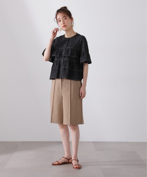 N.(N. Natural Beauty Basic)(エヌエヌナチュラルビューティーベーシック)の「◆◇フロントボタンラッフルブラウス(シャツ/ブラウス・レディース・オフホワイト/ブラック系その他/ライトブルー・MEDIUM)」の16枚目の写真
