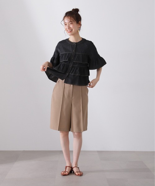 N.(N. Natural Beauty Basic)(エヌエヌナチュラルビューティーベーシック)の「◆◇フロントボタンラッフルブラウス(シャツ/ブラウス・レディース・オフホワイト/ブラック系その他/ライトブルー・MEDIUM)」の17枚目の写真