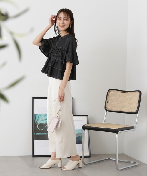 N.(N. Natural Beauty Basic)(エヌエヌナチュラルビューティーベーシック)の「◆◇フロントボタンラッフルブラウス(シャツ/ブラウス・レディース・オフホワイト/ブラック系その他/ライトブルー・MEDIUM)」の22枚目の写真