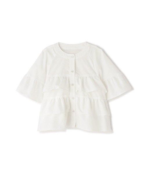 N.(N. Natural Beauty Basic)(エヌエヌナチュラルビューティーベーシック)の「◆◇フロントボタンラッフルブラウス(シャツ/ブラウス・レディース・オフホワイト/ブラック系その他/ライトブルー・MEDIUM)」の9枚目の写真