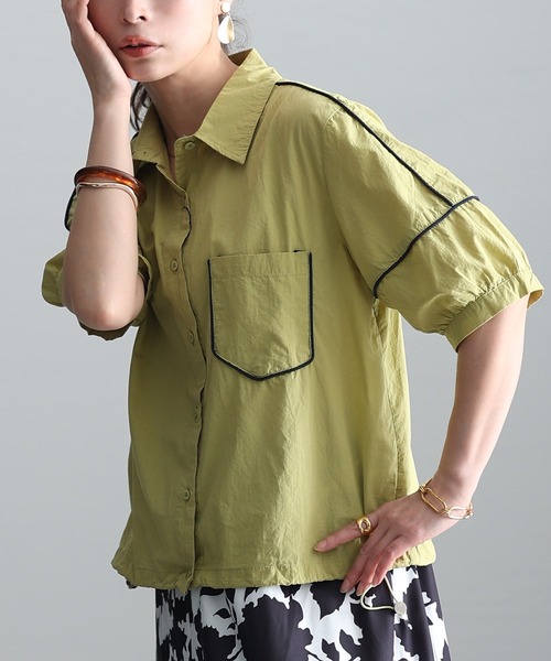 Sawa a la mode(サワアラモード)の「配色パイピングブラウス(シャツ/ブラウス・レディース・グリーン/オレンジ・FREE)」の1枚目の写真