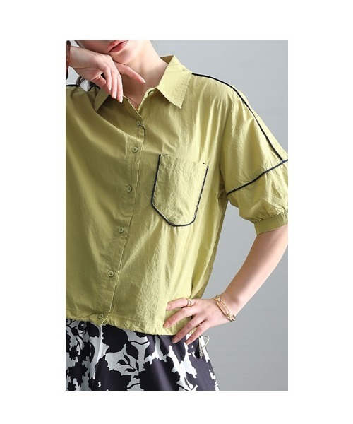 Sawa a la mode(サワアラモード)の「配色パイピングブラウス(シャツ/ブラウス・レディース・グリーン/オレンジ・FREE)」の10枚目の写真