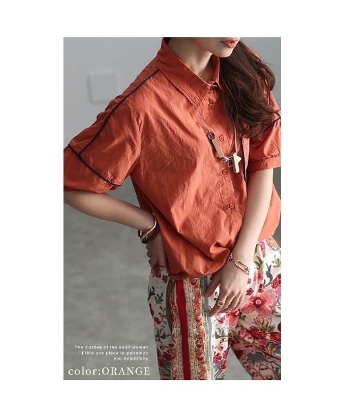 Sawa a la mode(サワアラモード)の「配色パイピングブラウス(シャツ/ブラウス・レディース・グリーン/オレンジ・FREE)」の12枚目の写真