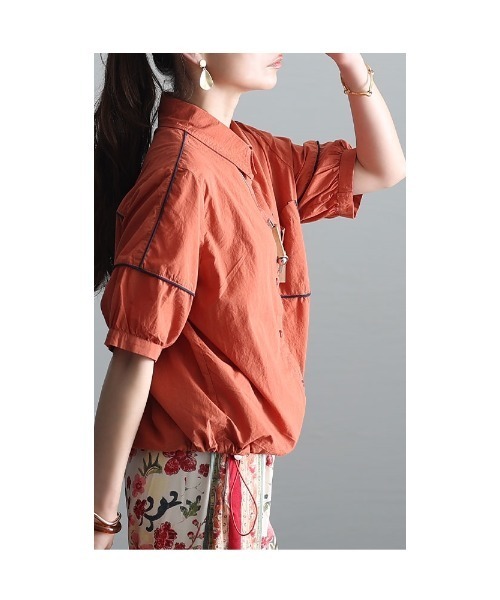 Sawa a la mode(サワアラモード)の「配色パイピングブラウス(シャツ/ブラウス・レディース・グリーン/オレンジ・FREE)」の14枚目の写真
