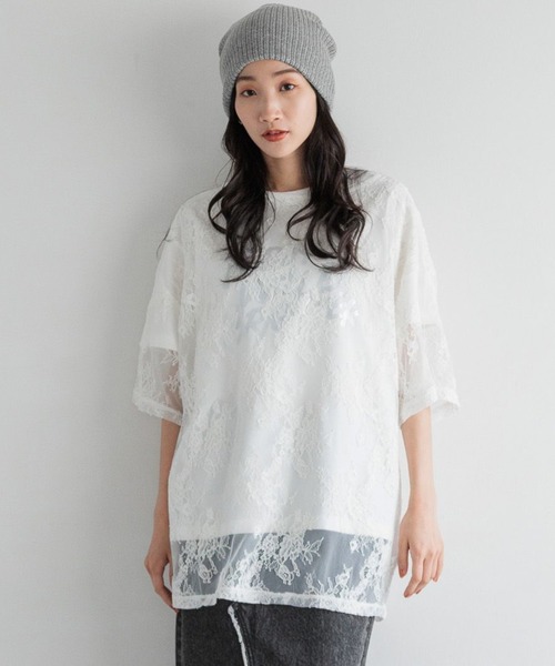 LOWRYS FARM（ローリーズファーム）の「レース／チュールアソートＴシャツ　 127291（Tシャツ/カットソー・レディース・ブラック/オフホワイト/ホワイト系その他/ブラック系その他・FREE）」の2枚目の写真
