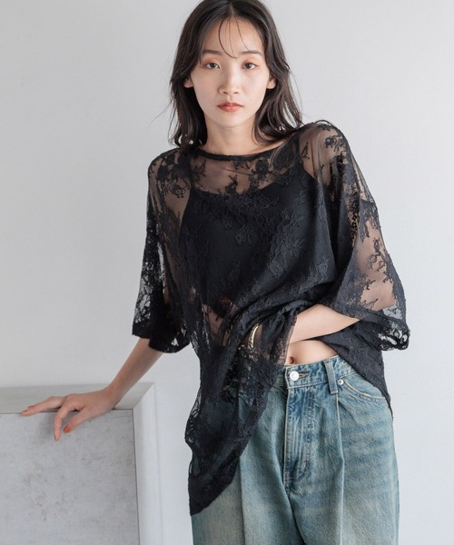 LOWRYS FARM（ローリーズファーム）の「レース／チュールアソートＴシャツ　 127291（Tシャツ/カットソー・レディース・ブラック/オフホワイト/ホワイト系その他/ブラック系その他・FREE）」の4枚目の写真