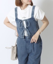 フロントリボンのデニムビスチェ&ワイドパンツ セットアップ レディース/上下2点セット