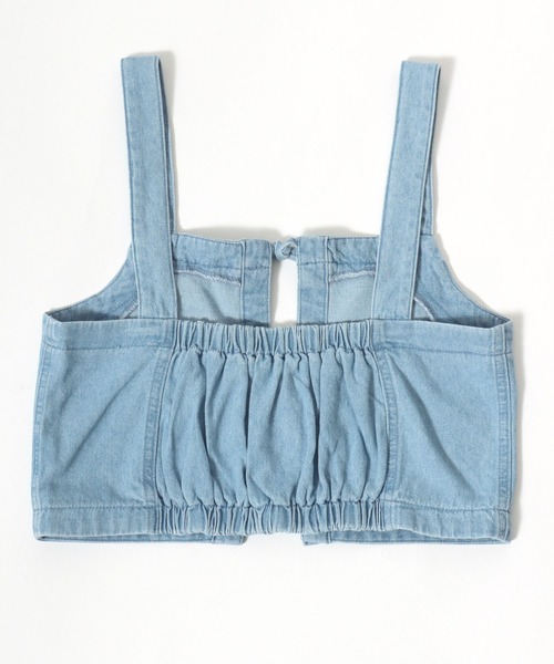 フロントリボンのデニムビスチェ＆ワイドパンツ セットアップ