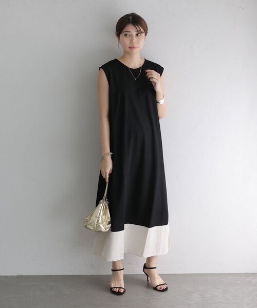 La TOTALITE（ラトータリテ）の「配色カットワンピース（ワンピース・レディース・ブルー/ベージュ/ブラック・FREE）」の4枚目の写真