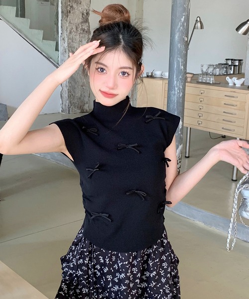 shopnikoniko(ショップニコニコ)の「リボン付き サイドシャーリング トップス(Tシャツ/カットソー・レディース・ブラック/アイボリー/ピンク・フリー)」の17枚目の写真