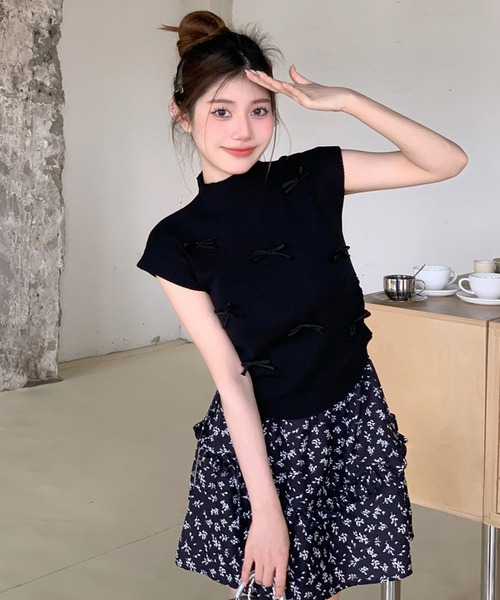 shopnikoniko(ショップニコニコ)の「リボン付き サイドシャーリング トップス(Tシャツ/カットソー・レディース・ブラック/アイボリー/ピンク・フリー)」の18枚目の写真
