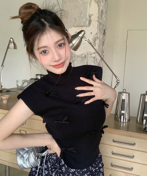 shopnikoniko(ショップニコニコ)の「リボン付き サイドシャーリング トップス(Tシャツ/カットソー・レディース・ブラック/アイボリー/ピンク・フリー)」の16枚目の写真