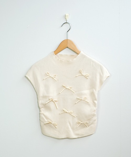 shopnikoniko(ショップニコニコ)の「リボン付き サイドシャーリング トップス(Tシャツ/カットソー・レディース・ブラック/アイボリー/ピンク・フリー)」の21枚目の写真