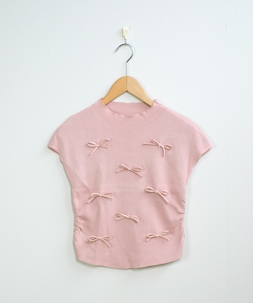 shopnikoniko(ショップニコニコ)の「リボン付き サイドシャーリング トップス(Tシャツ/カットソー・レディース・ブラック/アイボリー/ピンク・フリー)」の20枚目の写真