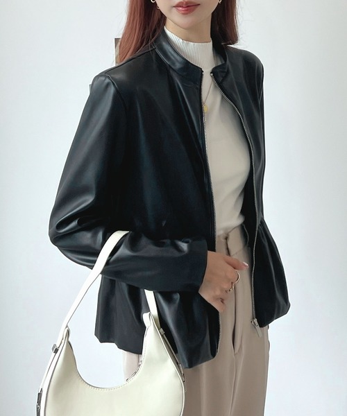 Futier land(フューティアランド)の「ウエストフリルシングルライダース(ライダースジャケット・レディース・ブラック/アイボリー・SMALL/MEDIUM/LARGE)」の2枚目の写真