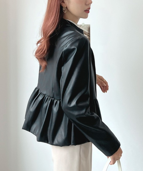 Futier land(フューティアランド)の「ウエストフリルシングルライダース(ライダースジャケット・レディース・ブラック/アイボリー・SMALL/MEDIUM/LARGE)」の3枚目の写真