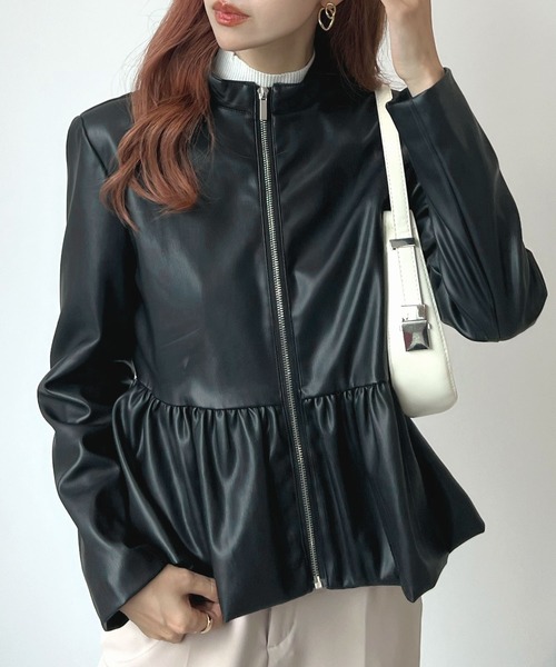 Futier land(フューティアランド)の「ウエストフリルシングルライダース(ライダースジャケット・レディース・ブラック/アイボリー・SMALL/MEDIUM/LARGE)」の6枚目の写真