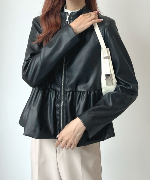 Futier land(フューティアランド)の「ウエストフリルシングルライダース(ライダースジャケット・レディース・ブラック/アイボリー・SMALL/MEDIUM/LARGE)」の7枚目の写真