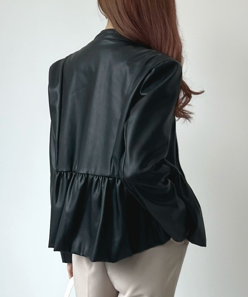 Futier land(フューティアランド)の「ウエストフリルシングルライダース(ライダースジャケット・レディース・ブラック/アイボリー・SMALL/MEDIUM/LARGE)」の9枚目の写真